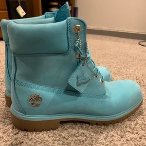 Teal blue timberland boots